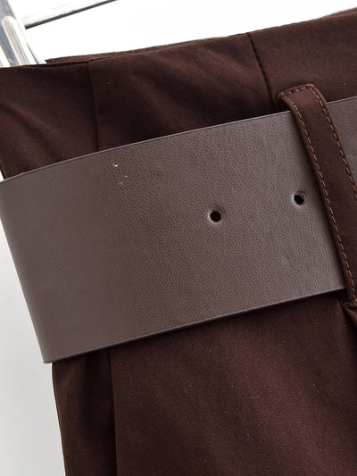Chocolate Brown High-Waisted Wide-Leg Trousers With Belt