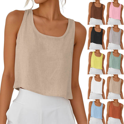 Sleeveless Crew-Neck Button-Up Womens Blouse Top