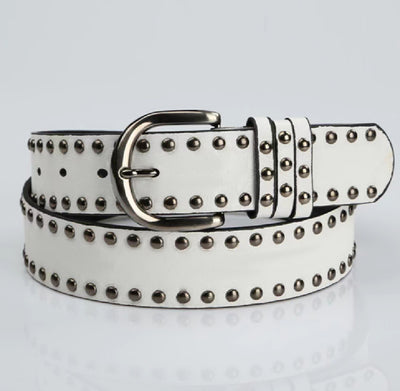 Womens Soft-leather Belt With Pin Buckle And Decorative Rivets