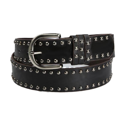 Womens Soft-leather Belt With Pin Buckle And Decorative Rivets