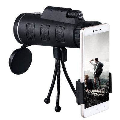 Monocular Zoom Telescope with Tripod and Compass Phone Clip. Compatible with Apple