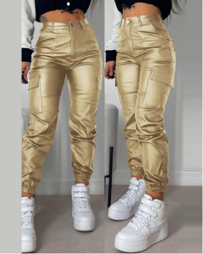 Women's Fashionable Sexy PU Casual Pants