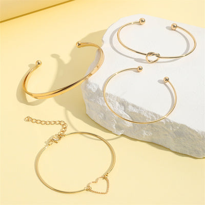 Vintage Gold Crystal Heart, Knot, Love Bangle Bracelets For Women