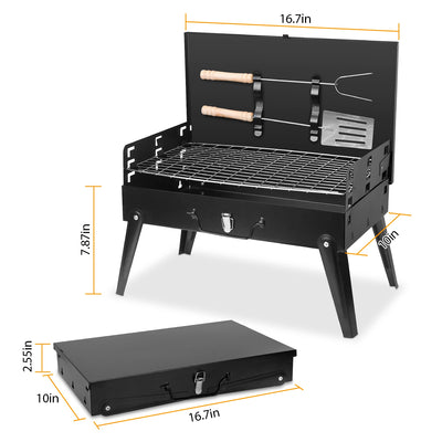 1Pc 16.7x10x17.7in Portable Charcoal Grill For Spring Summer Outdoor Activities Foldable BBQ Suitcase Grill Shelf For Outdoor Camping Picnics Garden Grilling Fedex Shipping
