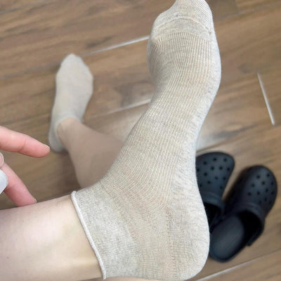 Minimalist Ribbed Ankle Socks, Oatmeal Beige Neutral Tone Socks, Women's Basic Casual Socks For Everyday Wear