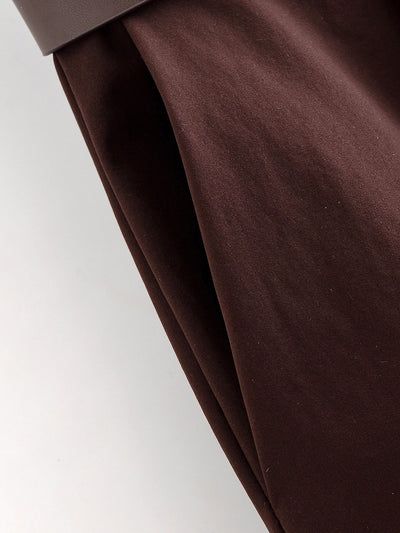 Chocolate Brown High-Waisted Wide-Leg Trousers With Belt