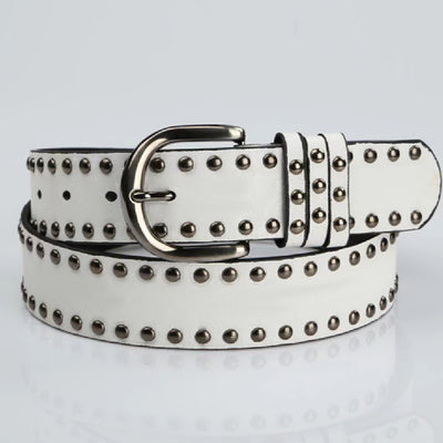 Womens Soft-leather Belt With Pin Buckle And Decorative Rivets
