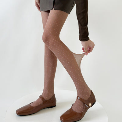 Spring And Autumn Sexy Lingge Summer Thin Color Dot Contrast Jacquard Silk Socks-Grey Pink Dot Base Socks