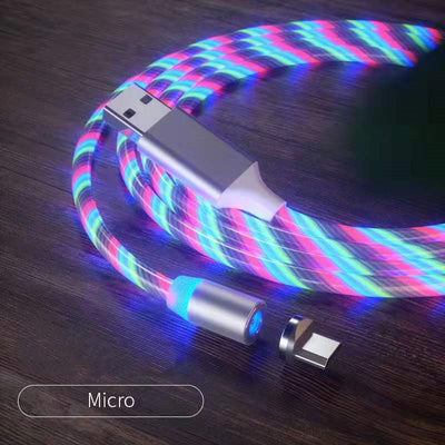 Magnetic Streamer Fast Charging Cable.  Lighting Micro USB Cable Magnet Charger to Type-C Cable.