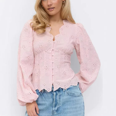 Lace-trimmed Casual Solid-color Women's Shirt