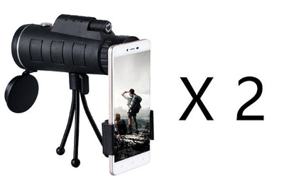 Monocular Zoom Telescope with Tripod and Compass Phone Clip. Compatible with Apple