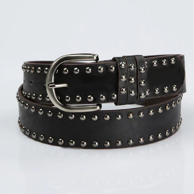 Womens Soft-leather Belt With Pin Buckle And Decorative Rivets