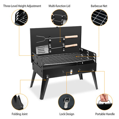 1Pc 16.7x10x17.7in Portable Charcoal Grill For Spring Summer Outdoor Activities Foldable BBQ Suitcase Grill Shelf For Outdoor Camping Picnics Garden Grilling Fedex Shipping