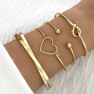 Vintage Gold Crystal Heart, Knot, Love Bangle Bracelets For Women