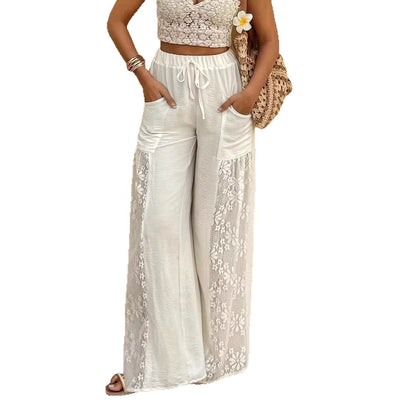 Women's Casual Pants Designer-Look Lace-Patchwork Trousers