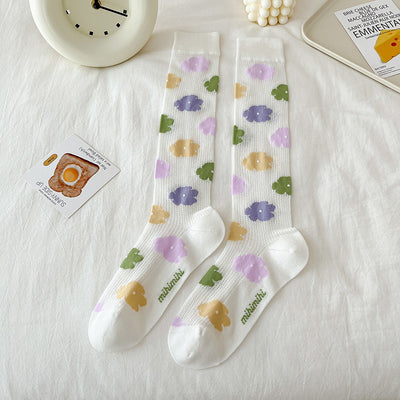 Women's Flower Soft Calf Socks Summer Thin Long Socks Lace Transparent Socks Breathable And Comfortable