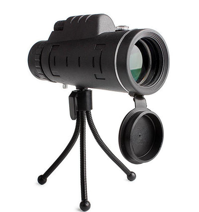 Monocular Zoom Telescope with Tripod and Compass Phone Clip. Compatible with Apple