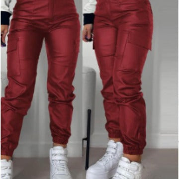 Women's Fashionable Sexy PU Casual Pants