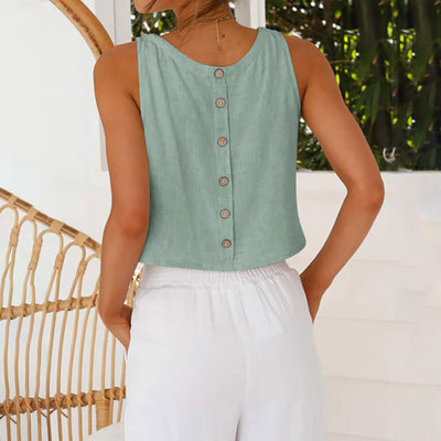 Sleeveless Crew-Neck Button-Up Womens Blouse Top