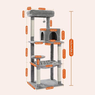 Cat Climbing Nest With Integrated Non-covered Plus-sized Cat Hammock-Stable And Durable