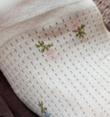 Coquette Floral Mesh Crew Socks, Off-White Sheer Knit Socks With Tiny Flower Print, Women's Breathable Casual Socks For Spring & Summer