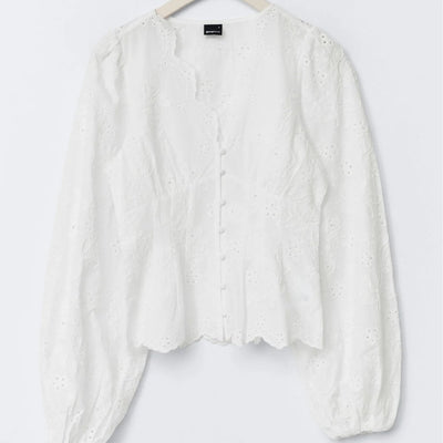 Lace-trimmed Casual Solid-color Women's Shirt