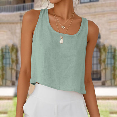 Sleeveless Crew-Neck Button-Up Womens Blouse Top