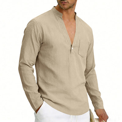 SpringAutumn Loose Linen Men's Casual Breathable Long-Sleeve