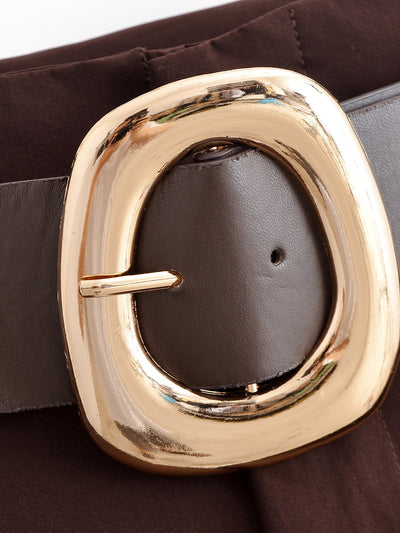 Chocolate Brown High-Waisted Wide-Leg Trousers With Belt