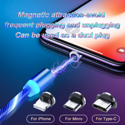 Magnetic Streamer Fast Charging Cable.  Lighting Micro USB Cable Magnet Charger to Type-C Cable.