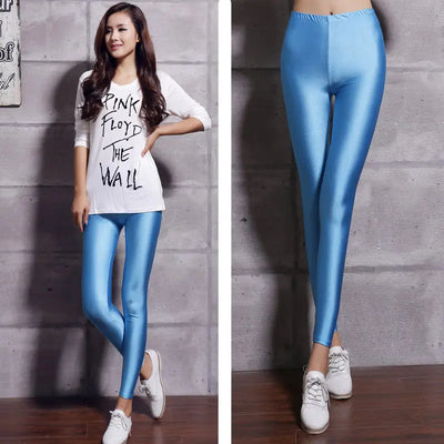 Women Shiny Pant Leggings Hot Selling Leggings Solid Color Casual Trousers Fluorescent Spandex high Elasticit Shinny Legging
