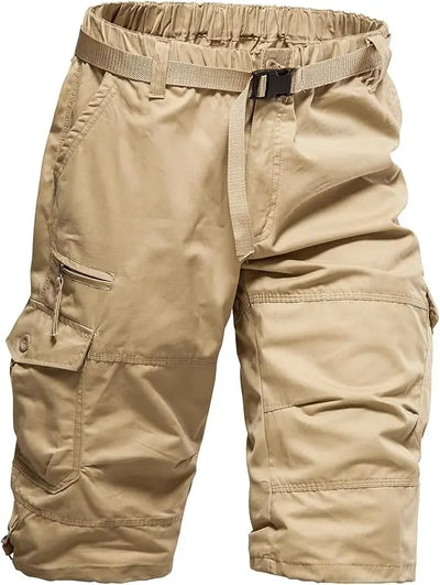 Men's Cargo Shorts 3/4 Relaxed Fit Mens Running Shorts 7 Pockets Elastic Waist Cotton Hiking Shorts