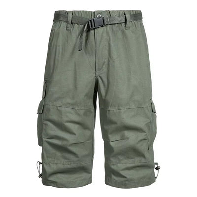 Men's Cargo Shorts 3/4 Relaxed Fit Mens Running Shorts 7 Pockets Elastic Waist Cotton Hiking Shorts