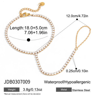Quiet Classic Design 18K Gold Plate Stainless Steel Bracelet with White Rhinestone Chain