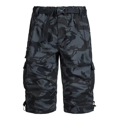 Men's Cargo Shorts 3/4 Relaxed Fit Mens Running Shorts 7 Pockets Elastic Waist Cotton Hiking Shorts