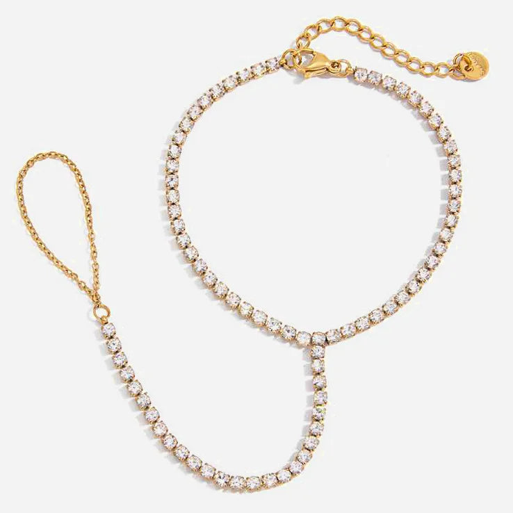 Quiet Classic Design 18K Gold Plate Stainless Steel Bracelet with White Rhinestone Chain