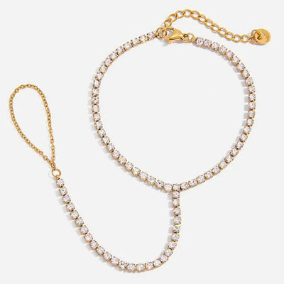 Quiet Classic Design 18K Gold Plate Stainless Steel Bracelet with White Rhinestone Chain