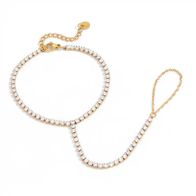 Quiet Classic Design 18K Gold Plate Stainless Steel Bracelet with White Rhinestone Chain