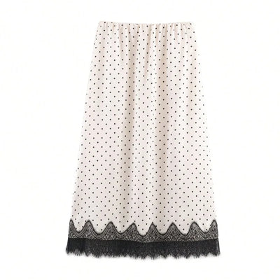 Women's Elegant Fashion Polka Dot Lace Skirt-Luxury Satin High Waist Straight Midi Skirt