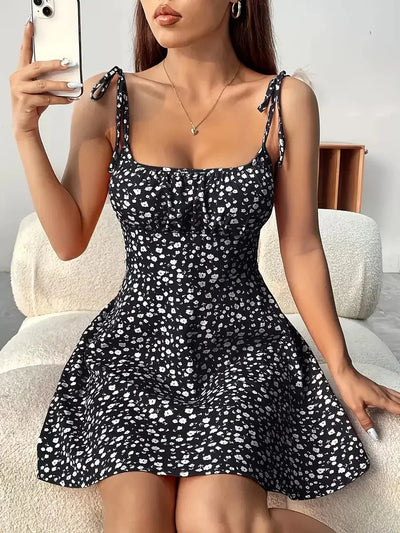 Women's Summer Fashion Floral Print Short Dress With Adjustable Shoulder Straps