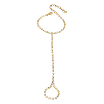 Full Rhinestone Finger Bracelet with Crystal Hand Chain for Women-Adjustable