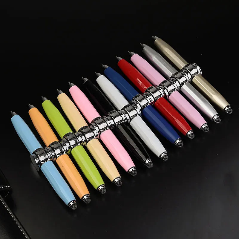 Fidget Spinner Pen 3-in-1 Multi-Function Rotating LED Light Up Ballpoint Pen Metal Finger Gyro Toy Stress Relief Writing Tool