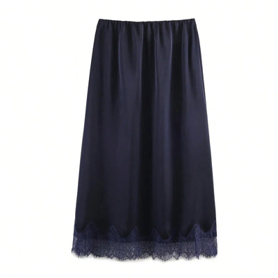 Women's Elegant Fashion Polka Dot Lace Skirt-Luxury Satin High Waist Straight Midi Skirt