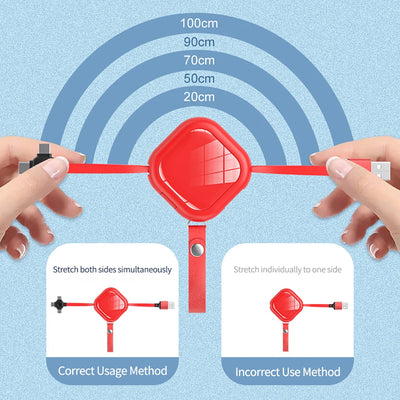 Retractable 3 in 1 USB Fast Charge Data Cable for iPhone
