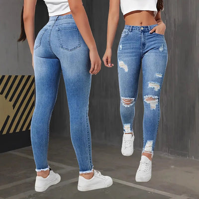 Fashion Skinny Ripped Jeans for Women-Stretchy High Waisted