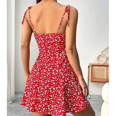 Women's Summer Fashion Floral Print Short Dress With Adjustable Shoulder Straps