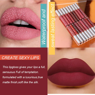 Matte Liquid Lipstick 10pc/set, Waterproof Velvet Long Lasting Lip Gloss
