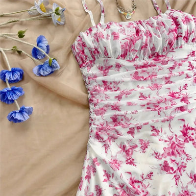 Summer Women's Fashionable Printed Pleated Dress-Elegant Women's Vacation Style Backless Suspender