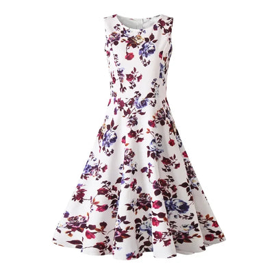 Women's Summer Dress, Floral Print Retro Swing Casual