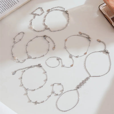 Dainty Hand Chain Bracelets In Stainless Steel with 18k Gold Plate and Cubic Zirconia